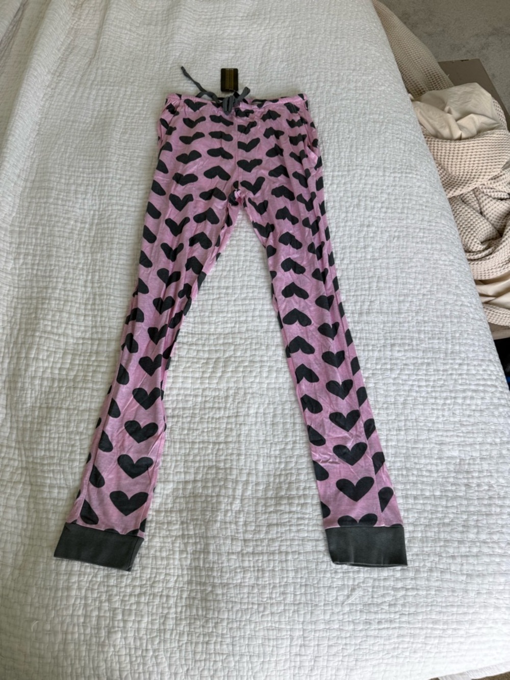 Just Love Pink Leggings with Black Heart Print